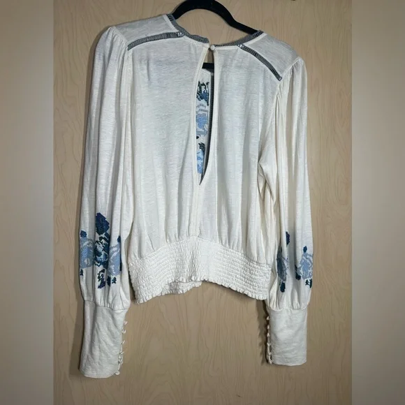 Free People White Top with Blue Embroidery - Picture 8 of 11